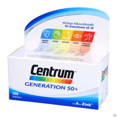 Sie sehen eine Packung Centrum Tabl Generation 50+ 100st, Produktbild: 04 Centrum Tabl Generation 50+ 100st, A-Nr.: 4555479 - 04