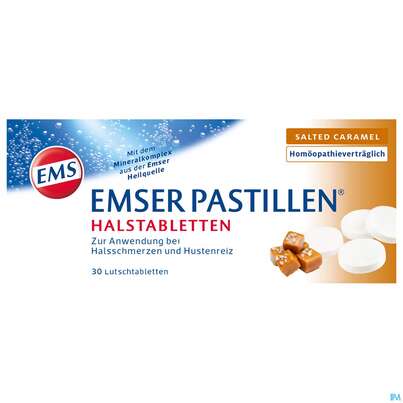 Sie sehen eine Packung Emser Pastillen Salted Caramel 30st, Produktbild: 01 Emser Pastillen Salted Caramel 30st, A-Nr.: 5372309 - 01