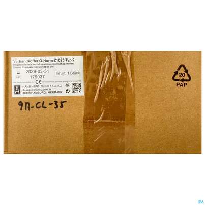 Sie sehen eine Packung Erste Hilfe Verbandkasten Porod Oenorm Z1020 Typ 2 1st, Produktbild: 01 Erste Hilfe Verbandkasten Porod Oenorm Z1020 Typ 2 1st, A-Nr.: 1861023 - 01