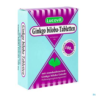 Sie sehen eine Packung Ginkgo Biloba Lucovit Tabl 100mg 60st, Produktbild: 02 Ginkgo Biloba Lucovit Tabl 100mg 60st, A-Nr.: 2387925 - 02