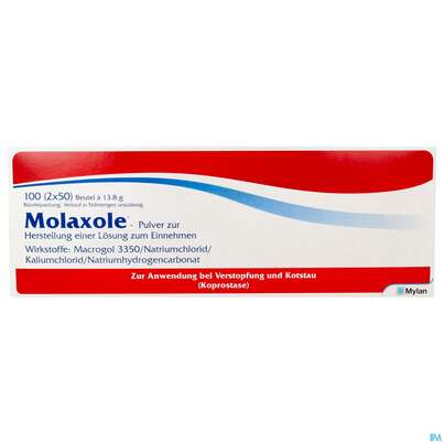 Sie sehen eine Packung Molaxole Pulver lösung.z.einnehmen Beutel 2x50 100st, Produktbild: 01 Molaxole Pulver lösung.z.einnehmen Beutel 2x50 100st, A-Nr.: 4230004 - 01