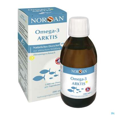 Sie sehen eine Packung Omega -3 Norsan Arktis/oel +vitamin D3 200ml, Produktbild: 01 Omega -3 Norsan Arktis/oel +vitamin D3 200ml, A-Nr.: 5440755 - 01