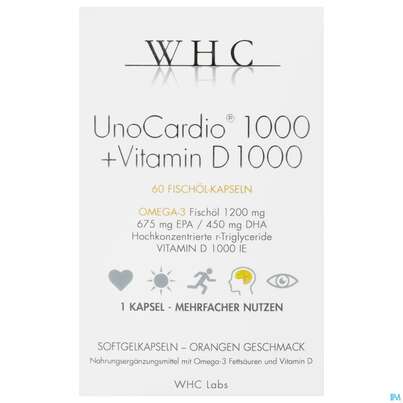 Sie sehen eine Packung Unocardio 1000 Kapseln +vitamin D +omega3 60st, Produktbild: 01 Unocardio 1000 Kapseln +vitamin D +omega3 60st, A-Nr.: 4254482 - 01