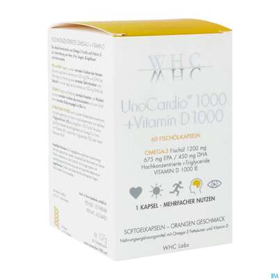 Sie sehen eine Packung Unocardio 1000 Kapseln +vitamin D +omega3 60st, Produktbild: 02 Unocardio 1000 Kapseln +vitamin D +omega3 60st, A-Nr.: 4254482 - 02