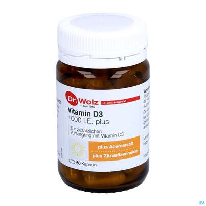 Sie sehen eine Packung Vitamin D3 Kapseln 1000ie Plus -dr.wolz Nr 60 60st, Produktbild: 08 Vitamin D3 Kapseln 1000ie Plus -dr.wolz Nr 60 60st, A-Nr.: 3839335 - 08