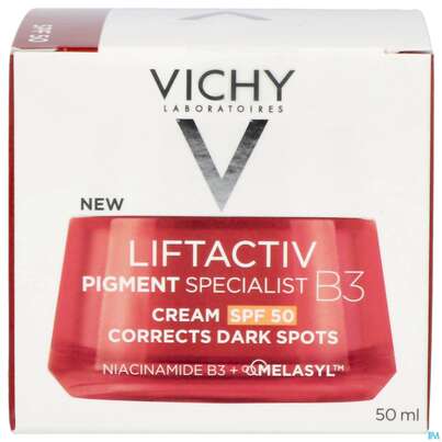 Sie sehen eine Packung Vichy Liftactiv B3 Anti-pigmentflecken Creme Lsf50 50ml, Produktbild: 01 Vichy Liftactiv B3 Anti-pigmentflecken Creme Lsf50 50ml, A-Nr.: 5662504 - 01