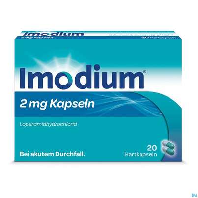 Sie sehen eine Packung Imodium Kapseln 2mg 20st, Produktbild: 01 Imodium Kapseln 2mg 20st, A-Nr.: 3773168 - 01