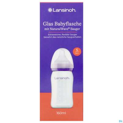 Sie sehen eine Packung Saugflaschen -lansinoh Weithals Natural Wave 160ml Glas Slow Flow Sauge 1st, Produktbild: 05 Saugflaschen -lansinoh Weithals Natural Wave 160ml Glas Slow Flow Sauge 1st, A-Nr.: 4737855 - 05