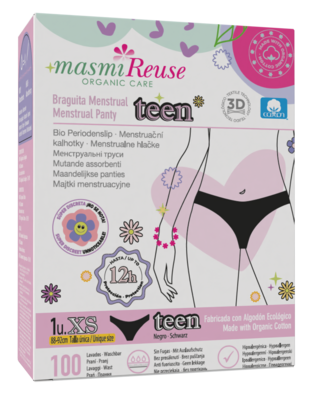 Sie sehen eine Packung Bio Periodenslip Girls Masmi Reuse - Waschbar - Größe XS, Produktbild: 01 Bio Periodenslip Girls Masmi Reuse - Waschbar - Größe XS, A-Nr.: 5973894 - 01