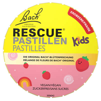 Sie sehen eine Packung RESCUE® Kids Pastillen Erdbeere 50g, Produktbild: 01 RESCUE® Kids Pastillen Erdbeere 50g, A-Nr.: 5965989 - 01