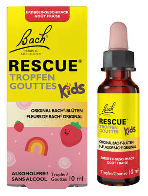 Sie sehen eine Packung RESCUE® Kids Tropfen Erdbeere 10ml, Produktbild: 01 RESCUE® Kids Tropfen Erdbeere 10ml, A-Nr.: 5912125 - 01
