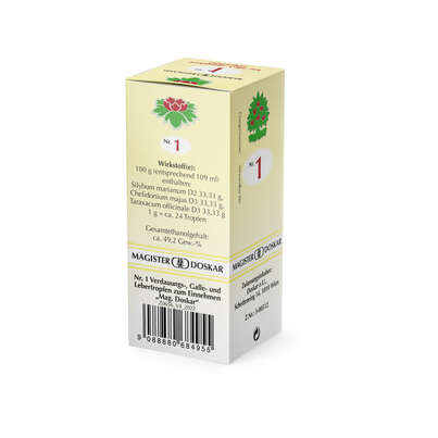 Sie sehen eine Packung Magister Doskar Tropfen Nr. 1 - Verdauungs-, Galle- und Lebertropfen zum Einnehmen, Produktbild: 02 Magister Doskar Tropfen Nr. 1 - Verdauungs-, Galle- und Lebertropfen zum Einnehmen, A-Nr.: 0684955 - 02