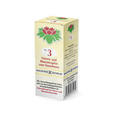 Sie sehen eine Packung Magister Doskar Nr. 3 Nieren- und Blasentropfen zum Einnehmen, Produktbild: 04 Magister Doskar Nr. 3 Nieren- und Blasentropfen zum Einnehmen, A-Nr.: 0684978 - 04