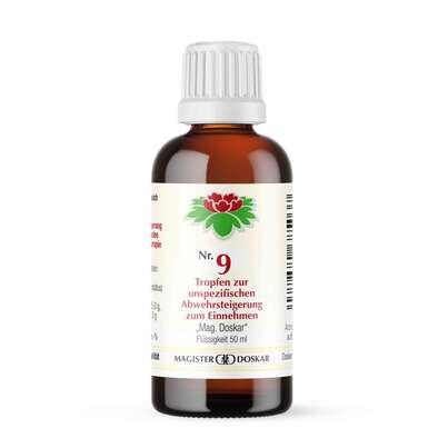 Sie sehen eine Packung Magister Doskar Nr. 9 Tropfen zur unspezifischen Abwehrsteigerung zum Einnehmen, Produktbild: 05 Magister Doskar Nr. 9 Tropfen zur unspezifischen Abwehrsteigerung zum Einnehmen, A-Nr.: 0685038 - 05