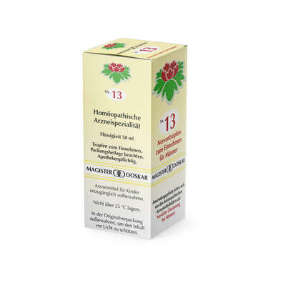 Sie sehen eine Packung Magister Doskar Nr. 13 Nerventropfen für Männer zum Einnehmen, Produktbild: 05 Magister Doskar Nr. 13 Nerventropfen für Männer zum Einnehmen, A-Nr.: 0685073 - 05
