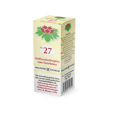 Sie sehen eine Packung Magister Doskar Nr. 27 Stoffwechseltropfen zum Einnehmen, Produktbild: 03 Magister Doskar Nr. 27 Stoffwechseltropfen zum Einnehmen, A-Nr.: 0721656 - 03