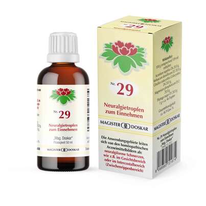 Sie sehen eine Packung Magister Doskar Nr. 29 Neuralgietropfen zum Einnehmen, Produktbild: 01 Magister Doskar Nr. 29 Neuralgietropfen zum Einnehmen, A-Nr.: 0721679 - 01