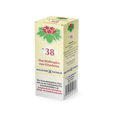 Sie sehen eine Packung Magister Doskar Nr. 38 Durchfalltropfen zum Einnehmen, Produktbild: 03 Magister Doskar Nr. 38 Durchfalltropfen zum Einnehmen, A-Nr.: 0721774 - 03