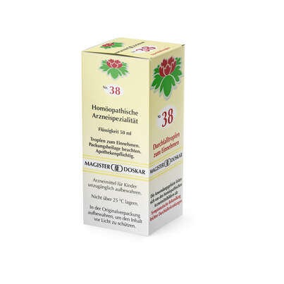 Sie sehen eine Packung Magister Doskar Nr. 38 Durchfalltropfen zum Einnehmen, Produktbild: 05 Magister Doskar Nr. 38 Durchfalltropfen zum Einnehmen, A-Nr.: 0721774 - 05
