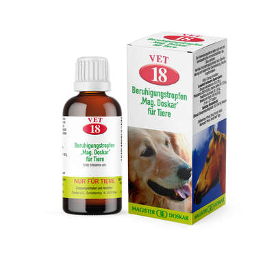 Sie sehen eine Packung Magister Doskar VET Nr. 18 Beruhigungstropfen für Tiere, Produktbild: 01 Magister Doskar VET Nr. 18 Beruhigungstropfen für Tiere, A-Nr.: 1299633 - 01