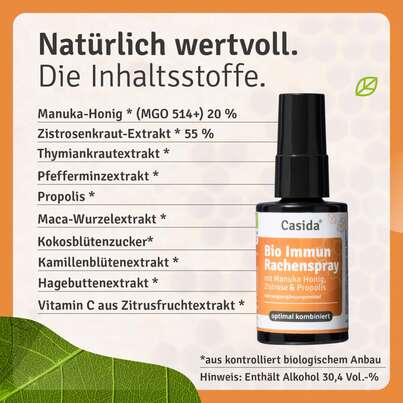 Sie sehen eine Packung Bio Immun Rachenspray mit Manuka Honig, Zistrose & Propolis, Produktbild: 02 Bio Immun Rachenspray mit Manuka Honig, Zistrose & Propolis, A-Nr.: 5957671 - 02