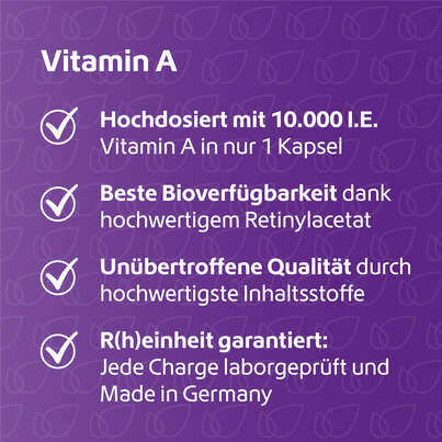 Sie sehen eine Packung R(h)ein Nutrition Vitamin A 10.000 I. E. Kapseln hochdosiert vegan, Produktbild: 03 R(h)ein Nutrition Vitamin A 10.000 I. E. Kapseln hochdosiert vegan, A-Nr.: 5987229 - 03