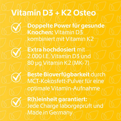 Sie sehen eine Packung R(h)ein Nutrition Vitamin D3 + K2 Osteo Kapseln hochdosiert, Produktbild: 03 R(h)ein Nutrition Vitamin D3 + K2 Osteo Kapseln hochdosiert, A-Nr.: 5987293 - 03