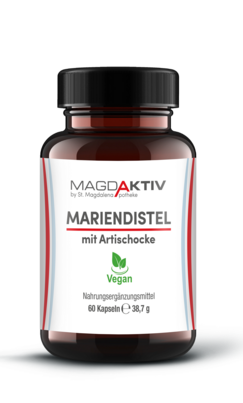 Sie sehen eine Packung Magdaktiv MARIENDISTEL & ARTISCHOCKE Kapseln, 60Stk., Produktbild: 01 Magdaktiv MARIENDISTEL & ARTISCHOCKE Kapseln, 60Stk., A-Nr.: 8058298 - 01