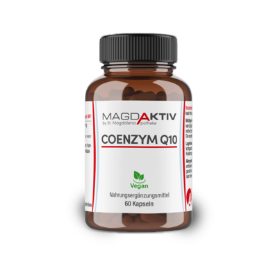 Sie sehen eine Packung Magdaktiv Q10 100MG Kapseln, 60Stk., Produktbild: 01 Magdaktiv Q10 100MG Kapseln, 60Stk., A-Nr.: 8072588 - 01