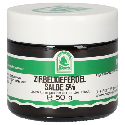 Sie sehen eine Packung ZIRBELKIEFEROEL SALBE 5% 50 G, Produktbild: 01 ZIRBELKIEFEROEL SALBE 5% 50 G, A-Nr.: 5358137 - 01