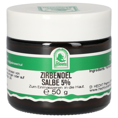 Sie sehen eine Packung ZIRBENOEL SALBE 5% 50 G, Produktbild: 01 ZIRBENOEL SALBE 5% 50 G, A-Nr.: 5358172 - 01