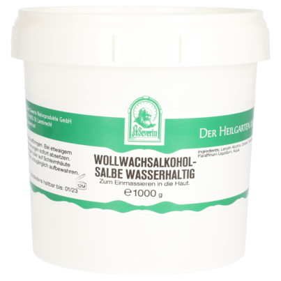 Sie sehen eine Packung WOLLWACHSALKOHOLSALBE WASSERHALTIG 1000 G, Produktbild: 01 WOLLWACHSALKOHOLSALBE WASSERHALTIG 1000 G, A-Nr.: 5802862 - 01