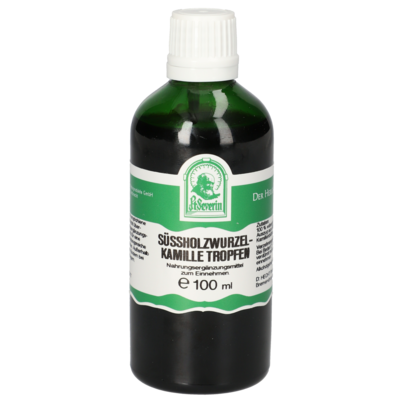 Sie sehen eine Packung SUESSHOLZWURZEL-KAMILLE TROPFEN 100 ML, Produktbild: 01 SUESSHOLZWURZEL-KAMILLE TROPFEN 100 ML, A-Nr.: 5718908 - 01