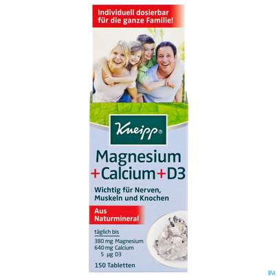 Sie sehen eine Packung Magnesium +calcium Tabl Kneipp 150st, Produktbild: 01 Magnesium +calcium Tabl Kneipp 150st, A-Nr.: 2280038 - 01