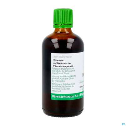 Sie sehen eine Packung Rosenwurz Tinktur Phytopharma 100ml, Produktbild: 12 Rosenwurz Tinktur Phytopharma 100ml, A-Nr.: 4434965 - 12