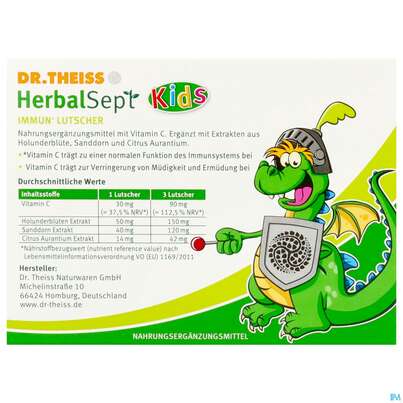 Sie sehen eine Packung Immun Lutscher Kids -dr.theiss Herbalsept 6st, Produktbild: 04 Immun Lutscher Kids -dr.theiss Herbalsept 6st, A-Nr.: 5947862 - 04