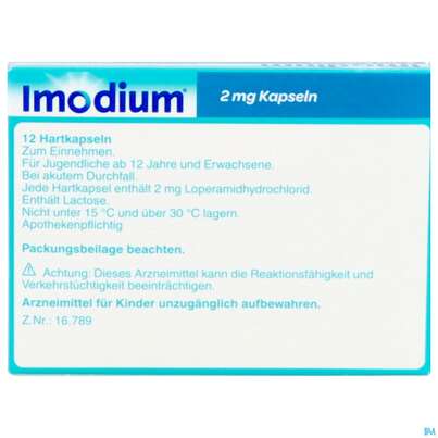 Sie sehen eine Packung Imodium Kapseln 2mg 12st, Produktbild: 05 Imodium Kapseln 2mg 12st, A-Nr.: 5510740 - 05