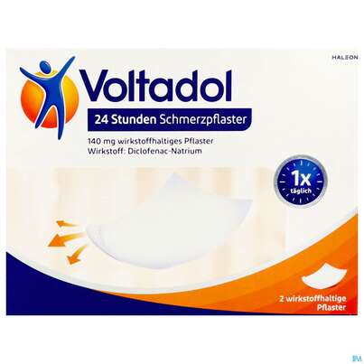 Sie sehen eine Packung Voltadol 24h Schmerzpflaster Wirkstoffhaltig 140mg 2st, Produktbild: 01 Voltadol 24h Schmerzpflaster Wirkstoffhaltig 140mg 2st, A-Nr.: 5534953 - 01
