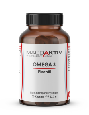 Sie sehen eine Packung Magdaktiv OMEGA 3 FISCHÖL Kapseln, 60Stk., Produktbild: 01 Magdaktiv OMEGA 3 FISCHÖL Kapseln, 60Stk., A-Nr.: 8050842 - 01