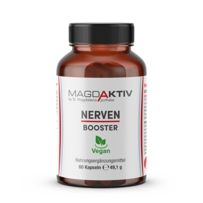 Sie sehen eine Packung Magdaktiv NERVEN BOOSTER Kapseln, 60 Stk., Produktbild: 01 Magdaktiv NERVEN BOOSTER Kapseln, 60 Stk., A-Nr.: 8077456 - 01