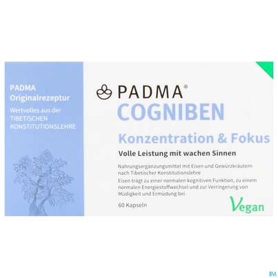 Sie sehen eine Packung Padma Kapseln Cogniben Konzentration 60st, Produktbild: 01 Padma Kapseln Cogniben Konzentration 60st, A-Nr.: 5664466 - 01