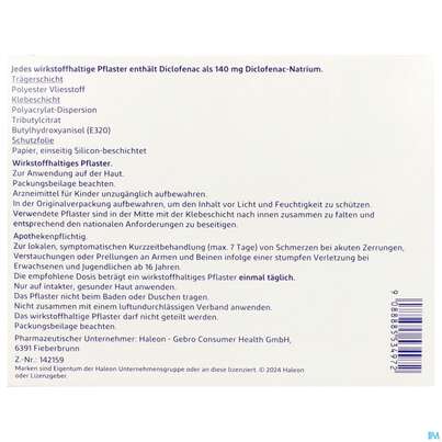 Sie sehen eine Packung Voltadol 24h Schmerzpflaster Wirkstoffhaltig 140mg 5st, Produktbild: 03 Voltadol 24h Schmerzpflaster Wirkstoffhaltig 140mg 5st, A-Nr.: 5534976 - 03