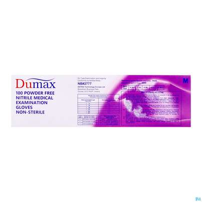 Sie sehen eine Packung Untersuchungshandschuhe -dumax/nitril Puderfrei M 100st, Produktbild: 06 Untersuchungshandschuhe -dumax/nitril Puderfrei M 100st, A-Nr.: 5819265 - 06