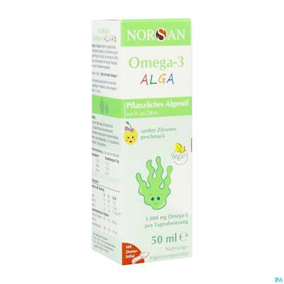 Sie sehen eine Packung Omega -3 Norsan Oel/alga F Kinder Zitrone 50ml, Produktbild: 02 Omega -3 Norsan Oel/alga F Kinder Zitrone 50ml, A-Nr.: 5825969 - 02