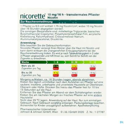 Sie sehen eine Packung Nicorette Transdermales Pflaster 10mg/16h 14st, Produktbild: 04 Nicorette Transdermales Pflaster 10mg/16h 14st, A-Nr.: 3537410 - 04