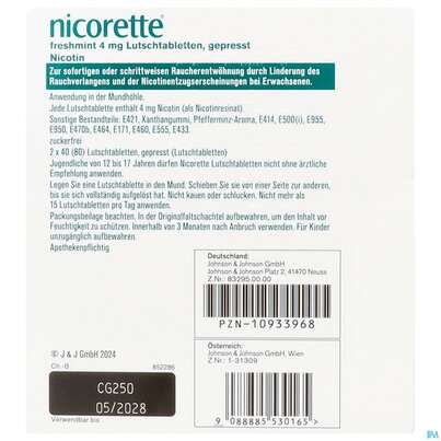 Sie sehen eine Packung Nicorette Lutschtabl Freshmint 4mg 80st, Produktbild: 02 Nicorette Lutschtabl Freshmint 4mg 80st, A-Nr.: 5530168 - 02