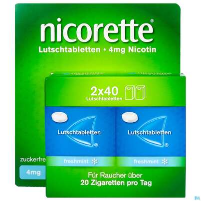 Sie sehen eine Packung Nicorette Lutschtabl Freshmint 4mg 80st, Produktbild: 03 Nicorette Lutschtabl Freshmint 4mg 80st, A-Nr.: 5530168 - 03