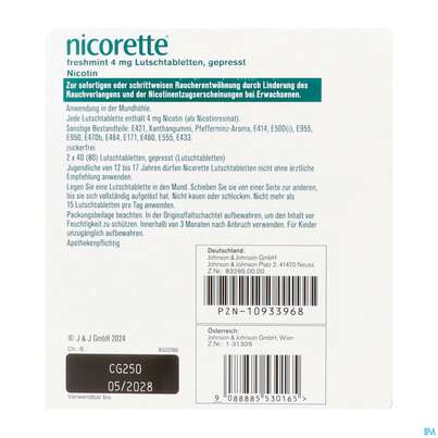 Sie sehen eine Packung Nicorette Lutschtabl Freshmint 4mg 80st, Produktbild: 04 Nicorette Lutschtabl Freshmint 4mg 80st, A-Nr.: 5530168 - 04