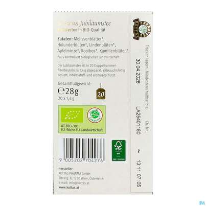 Sie sehen eine Packung Dr.Kottas Tee Jubilaeumstee 20st, Produktbild: 04 Dr.Kottas Tee Jubilaeumstee 20st, A-Nr.: 5940280 - 04