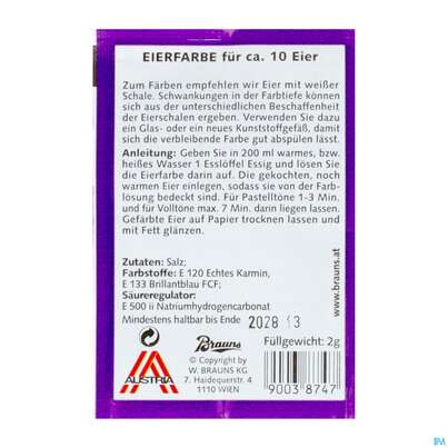 Sie sehen eine Packung Brauns Eierfarbe Violett 2g, Produktbild: 04 Brauns Eierfarbe Violett 2g, A-Nr.: 0216585 - 04